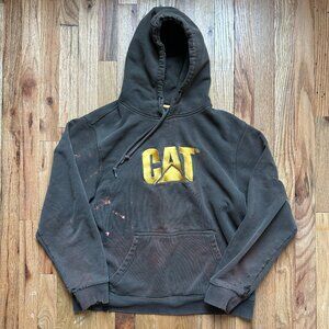 Workwear #Y2K CAT Caterpillar Hoodie Brown Worn Pullover Outdoors [XL] [21"x24"]